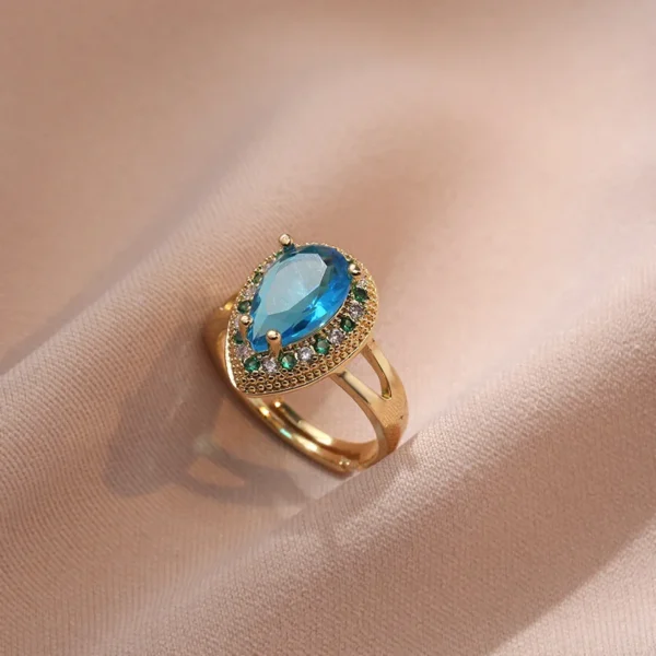 blue crystal ring Vintage Stone For Women - Image 2